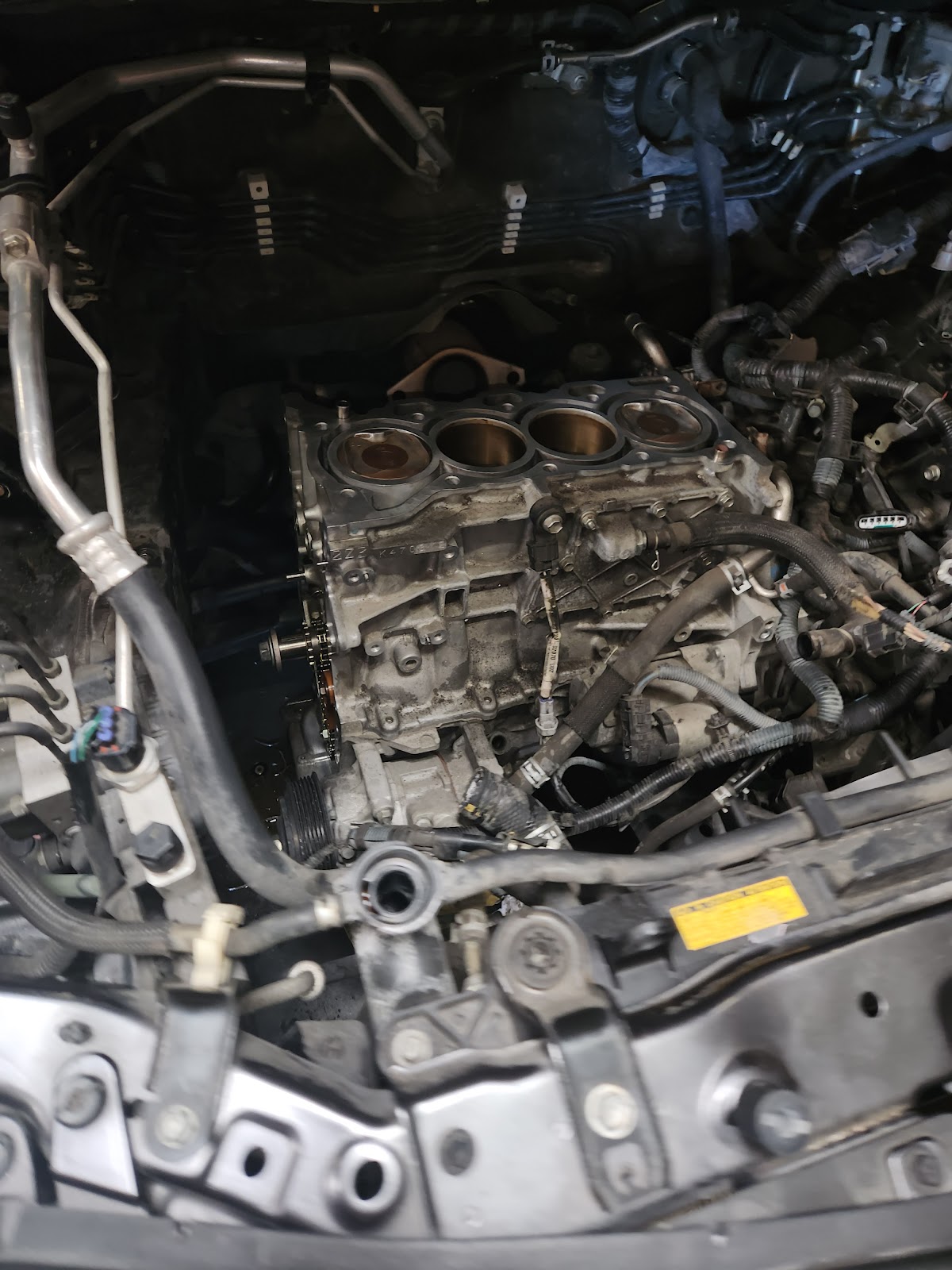 Engine block during a rebuild